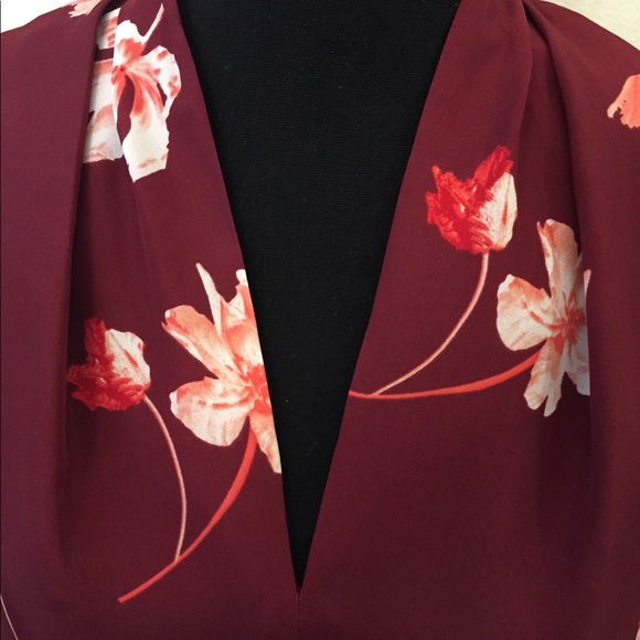 LAUREN RALPH LAUREN FLORAL PRINT BURGUNDY DRESS - Picture 6 of 8